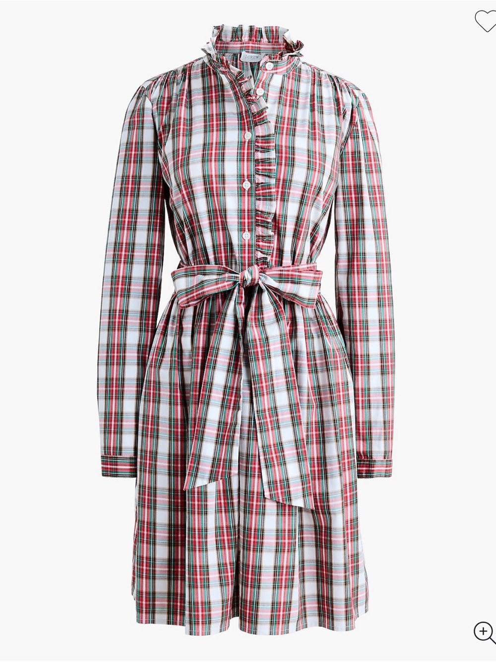 J. Crew Ruffle-Collar Tartan Shirt Dress NWT